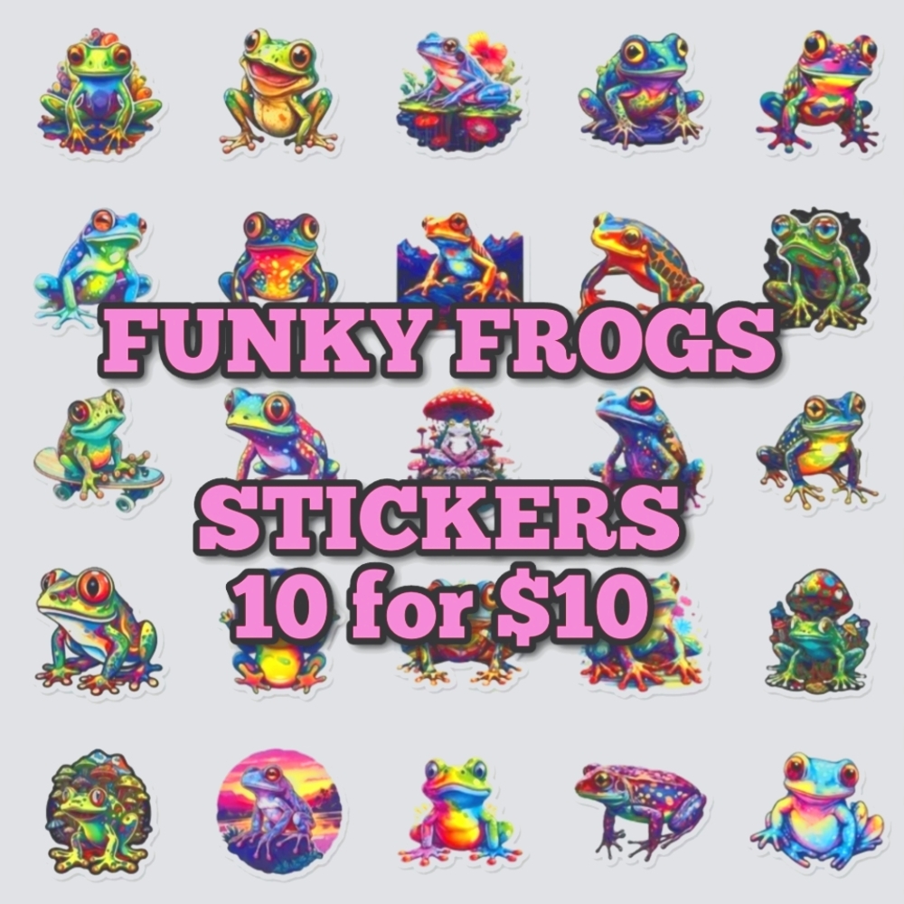 10 for $10 Funky Frog Stickers  Psychedelic Frogs Animal Sticker